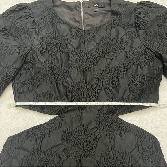 Lulus Romantic Reunion Black Jacquard Cutout Short Sleeve Mini Dress Size Small - Picture 5 of 10